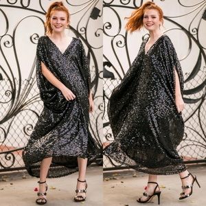 Jennafer Grace Black Sequin Caftan Kaftan Dress